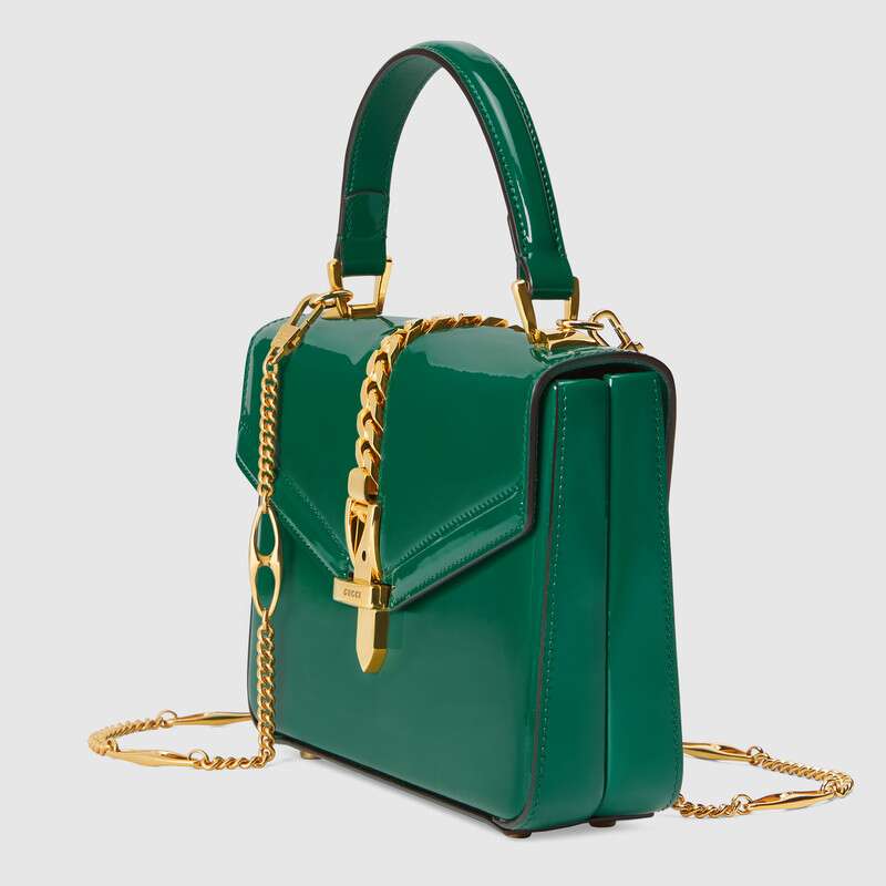 Gucci Sylvie 1969 Patent Leather Mini Top Handle Bag Shoulder Bag 589479 Green